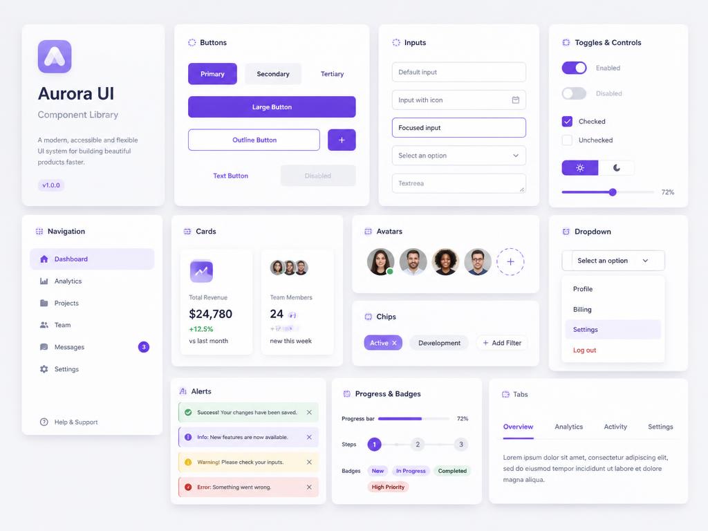 Aurora UI কিট কম্পোনেন্ট লাইব্রেরির প্রিভিউ